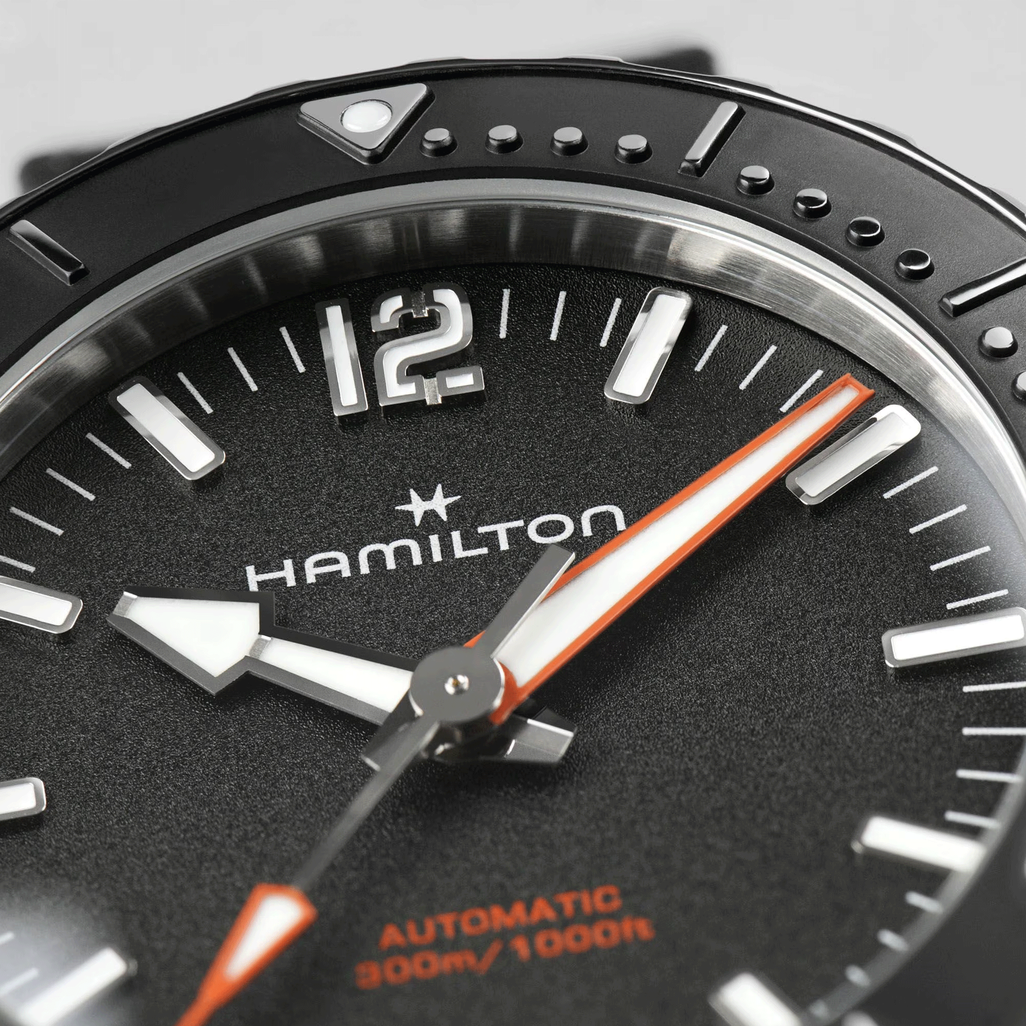 Hamilton Khaki Navy Frogman automatic watch black dial black rubber strap 41 mm