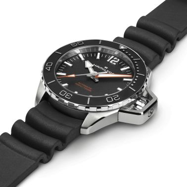 Hamilton Khaki Navy Frogman automatic watch black dial black rubber strap 41 mm