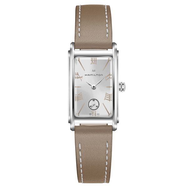 Hamilton American Classic Ardmore quartz watch silver dial taupe leather strap 18,7 x 27 mm