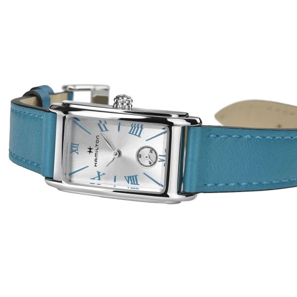 Montre Hamilton American Classic Ardmore quartz cadran argenté bracelet cuir bleu 18,7 x 27 mm H11221650