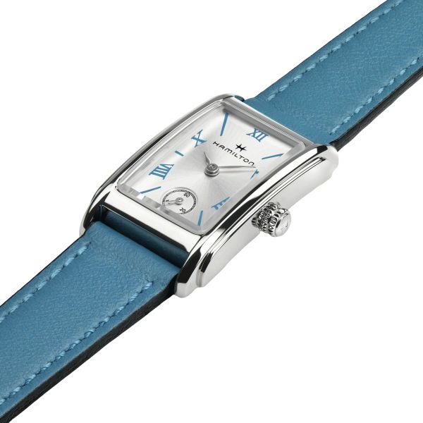 Montre Hamilton American Classic Ardmore quartz cadran argenté bracelet cuir bleu 18,7 x 27 mm H11221650