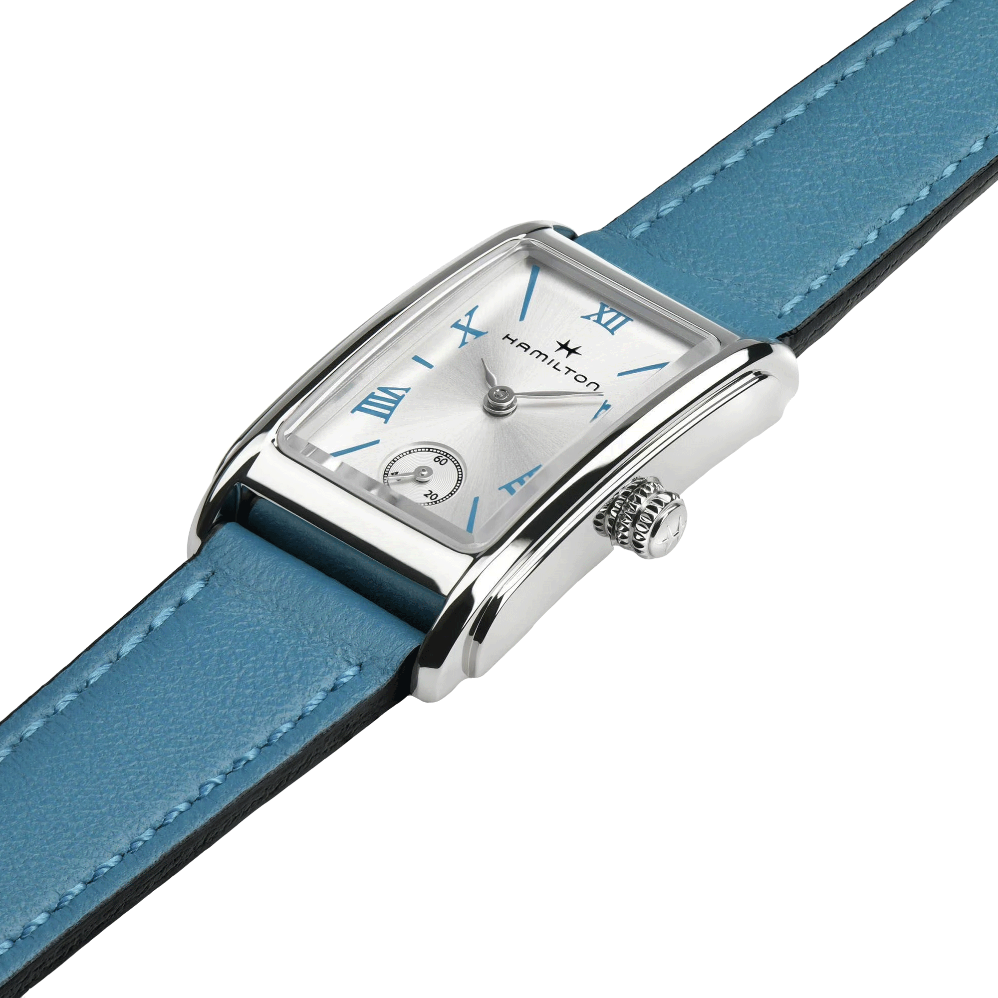 Montre Hamilton American Classic Ardmore quartz cadran argenté bracelet cuir bleu 18,7 x 27 mm H11221650