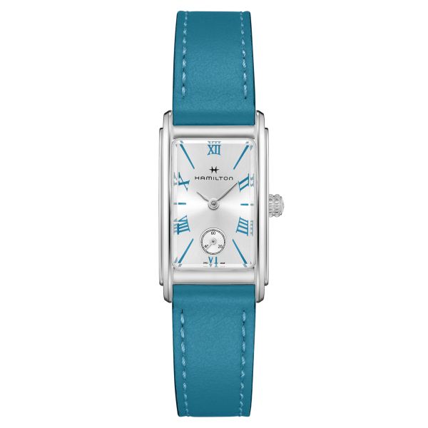 Hamilton American Classic Ardmore quartz watch silver dial blue leather strap 18,7 x 27 mm