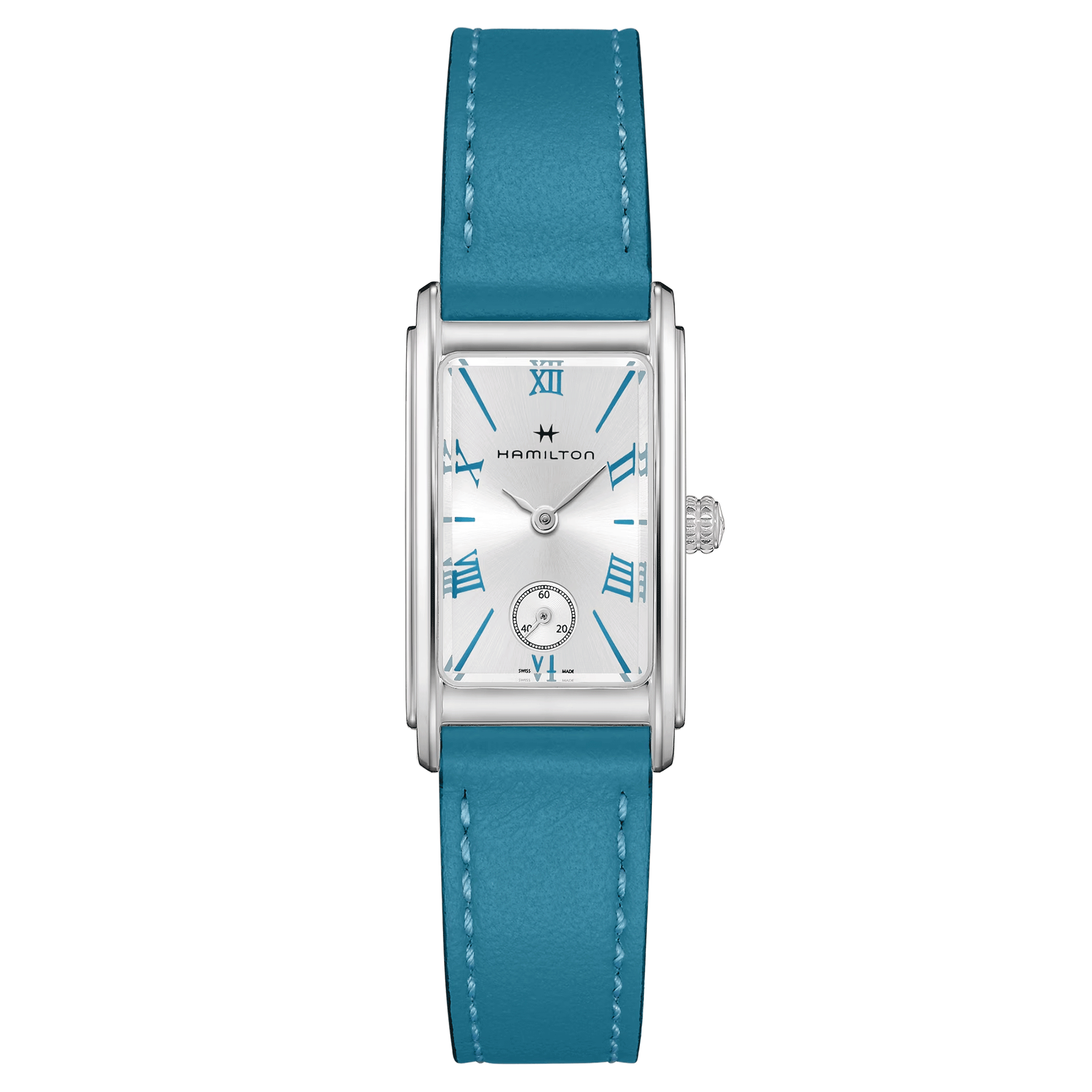 Montre Hamilton American Classic Ardmore quartz cadran argenté bracelet cuir bleu 18,7 x 27 mm H11221650