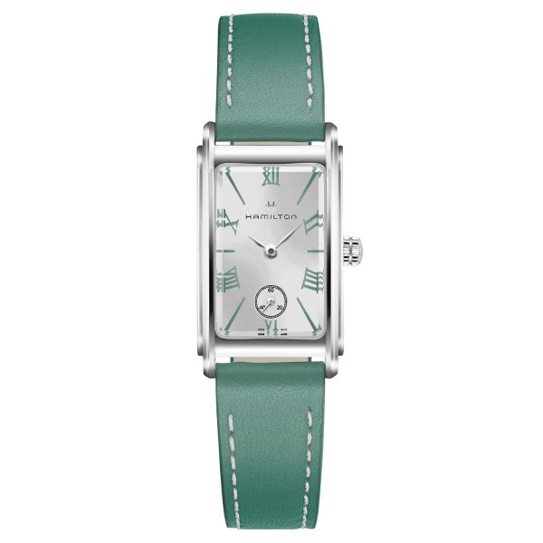 Montre Hamilton American Classic Ardmore quartz cadran argenté bracelet cuir vert 18,7 x 27 mm H11221014