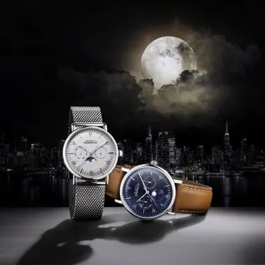 Montre Michel Herbelin Inspiration quartz Phase de lune cadran argent bracelet maille milanaise 38 mm