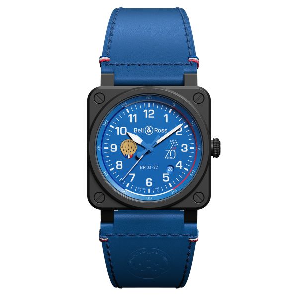 Bell & Ross BR 03-92 Patrouille de France 70th Anniversary ceramic automatic blue dial leather strap 42 mm