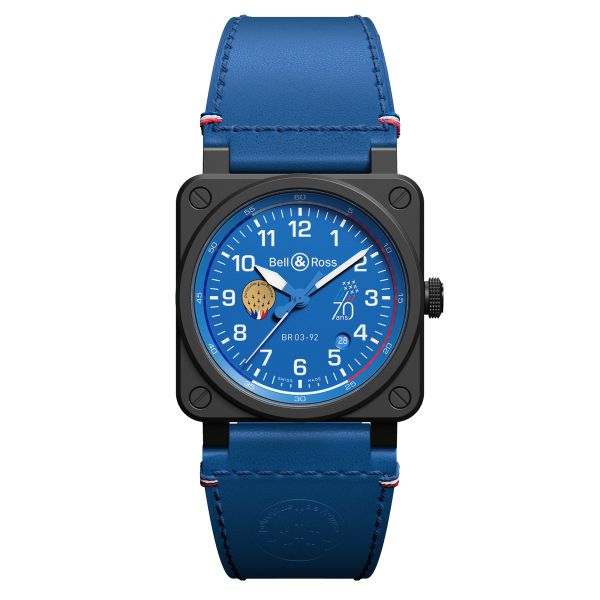 Montre Bell & Ross BR 03-92 Patrouille de France 70ème Anniversaire céramique automatique cadran bleu bracelet cuir 42 mm