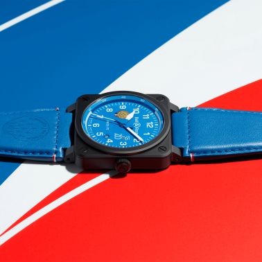 Bell & Ross BR 03-92 Patrouille de France 70th Anniversary ceramic automatic blue dial leather strap 42 mm