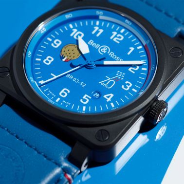 Bell & Ross BR 03-92 Patrouille de France 70th Anniversary ceramic automatic blue dial leather strap 42 mm