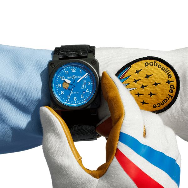 Bell & Ross BR 03-92 Patrouille de France 70th Anniversary ceramic automatic blue dial leather strap 42 mm