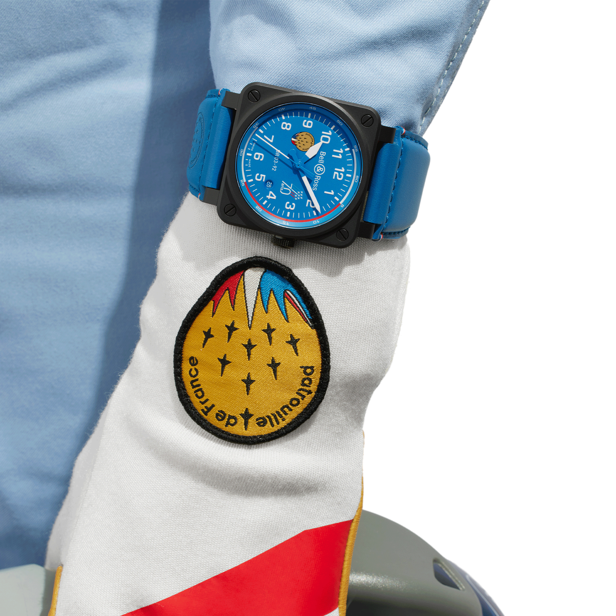 Bell & Ross BR 03-92 Patrouille de France 70th Anniversary ceramic automatic blue dial leather strap 42 mm