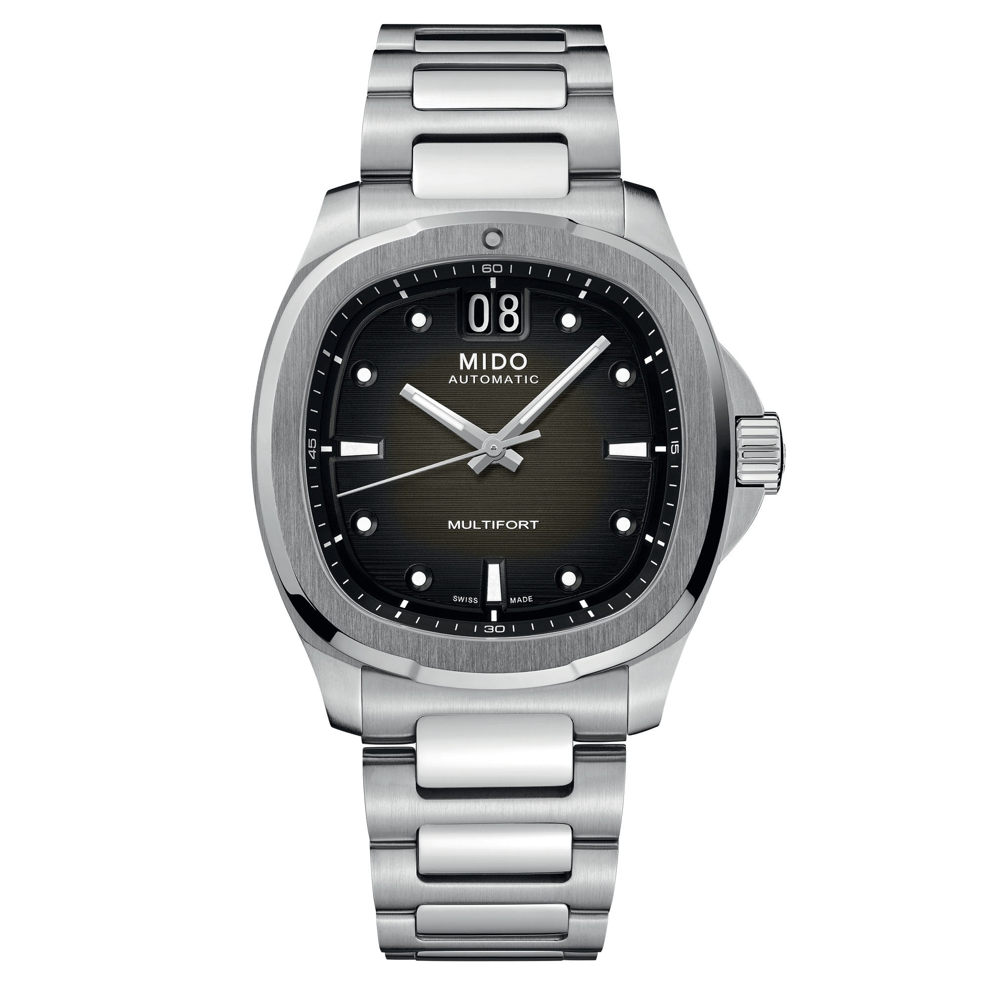 Mido Multifort TV Big Date automatic watch grey dial steel bracelet 40 mm M049.526.11.081.00