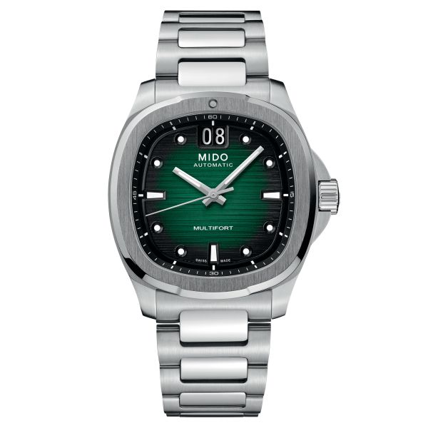 Montre Mido Multifort TV Big Date automatique cadran vert bracelet acier 40 mm M049.526.11.091.00