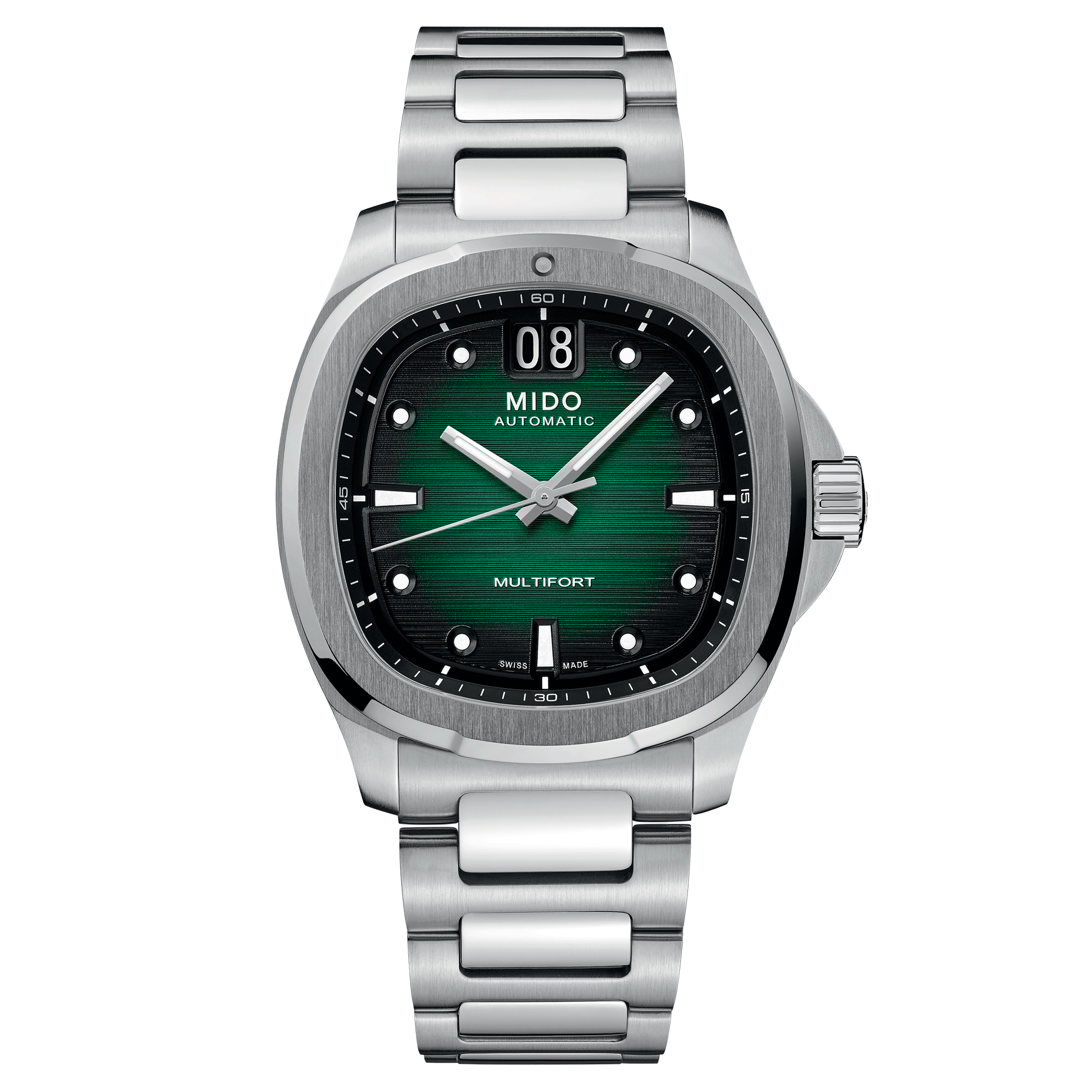 Mido Multifort TV Big Date automatic watch green dial steel bracelet 40 mm M049.526.11.091.00