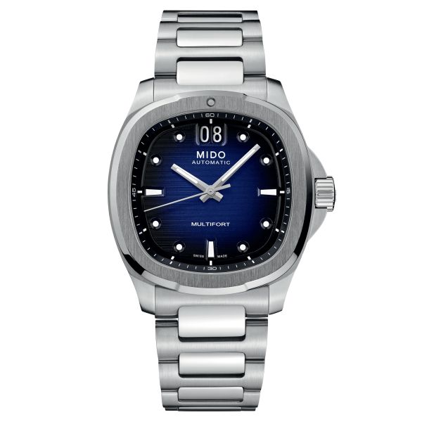 Montre Mido Multifort TV Big Date automatique cadran bleu bracelet acier 40 mm M049.526.11.041.00