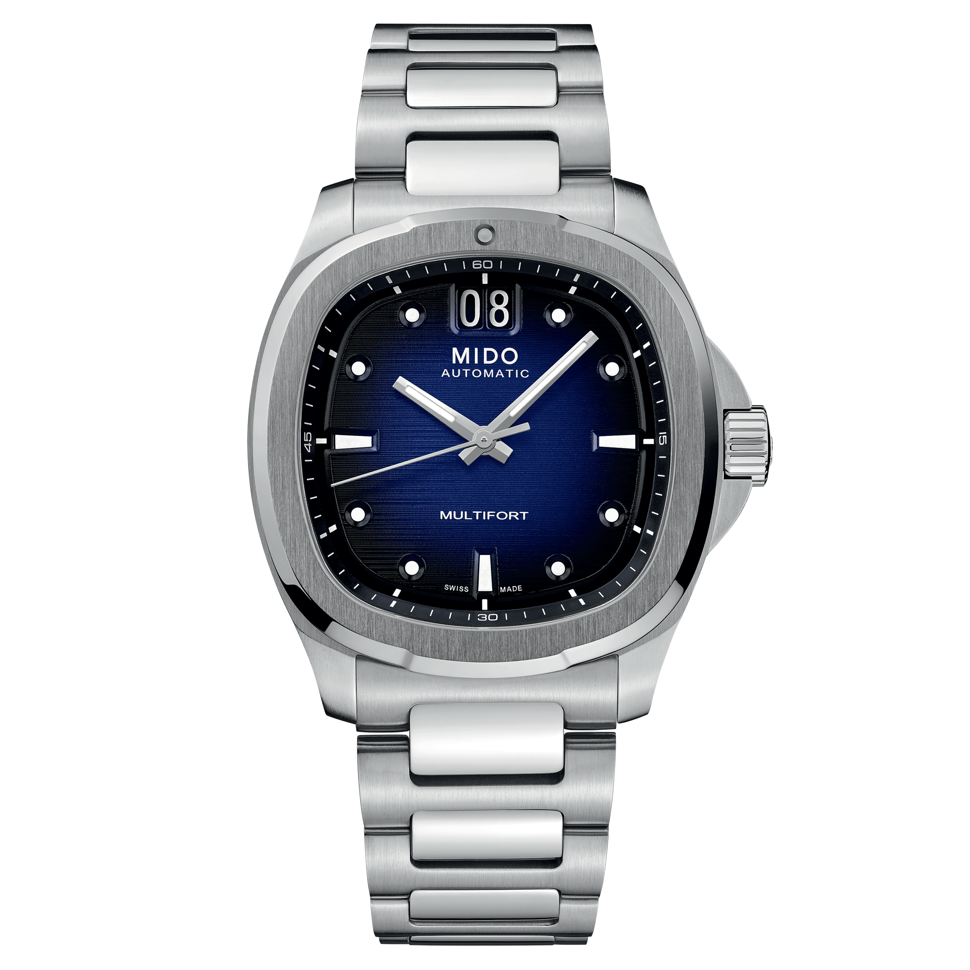 Montre Mido Multifort TV Big Date automatique cadran bleu bracelet acier 40 mm M049.526.11.041.00