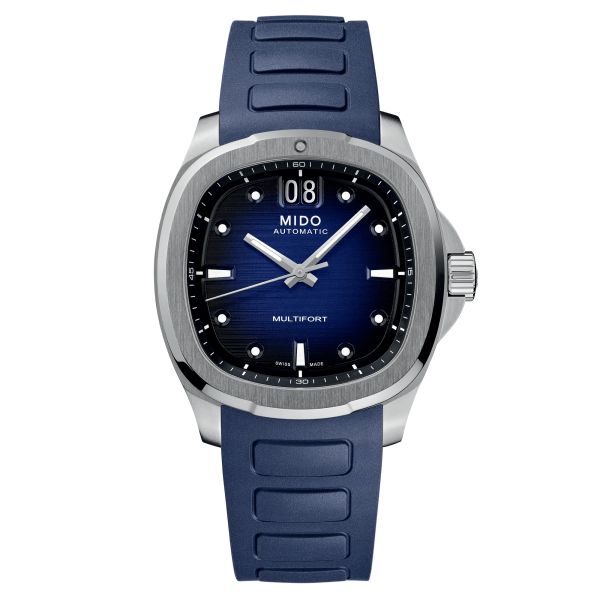 Montre Mido Multifort TV Big Date automatique cadran bleu bracelet caoutchouc bleu 40 mm M049.526.17.041.00