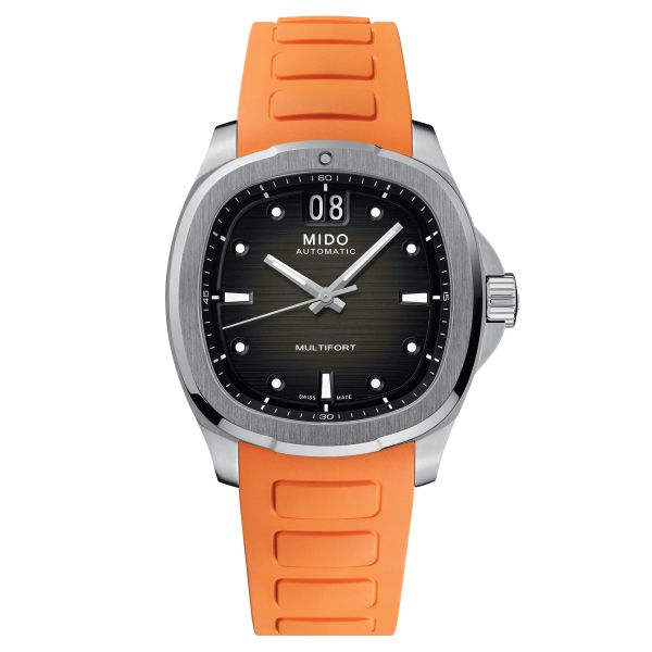 Montre Mido Multifort TV Big Date automatique cadran gris bracelet caoutchouc orange 40 mm M049.526.17.081.00