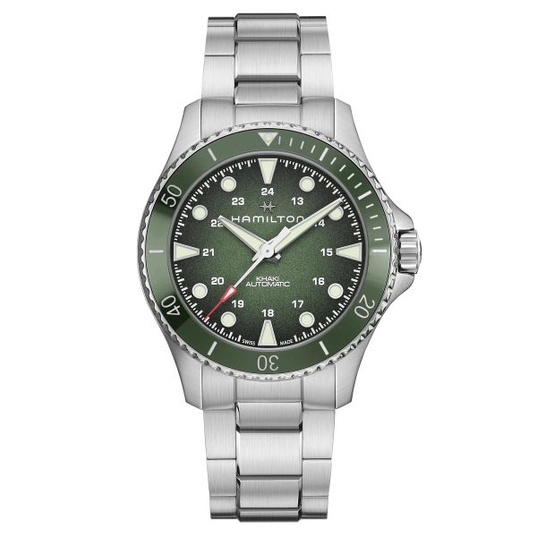 Montre Hamilton Khaki Navy Scuba automatique cadran vert bracelet acier 43 mm H82525160