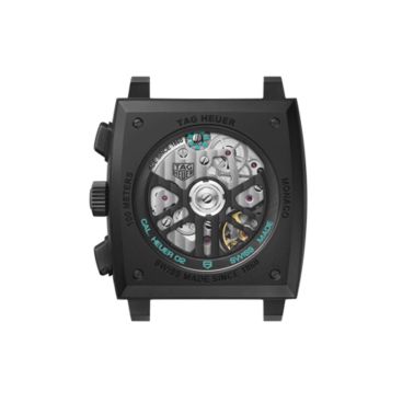 Montre TAG Heuer Monaco Turquoise automatique cadran squelette cuir et caoutchouc noir 39 mm CBL2184.FT6236