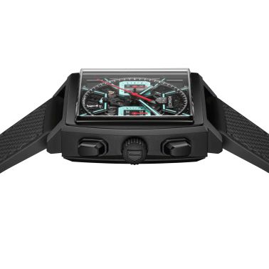 Montre TAG Heuer Monaco Turquoise automatique cadran squelette cuir et caoutchouc noir 39 mm CBL2184.FT6236