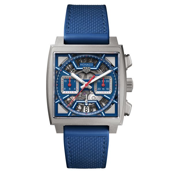 Montre TAG Heuer Monaco Original Blue automatique cadran squelette cuir et caoutchouc bleu 39 mm CBL2182.FT6235