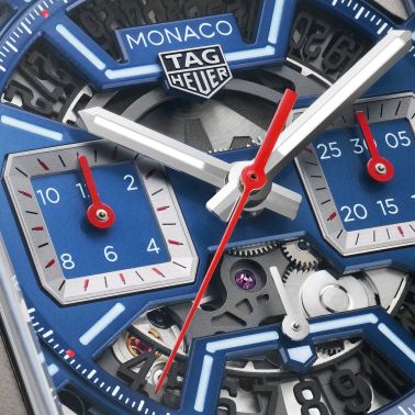 Montre TAG Heuer Monaco Original Blue automatique cadran squelette cuir et caoutchouc bleu 39 mm CBL2182.FT6235