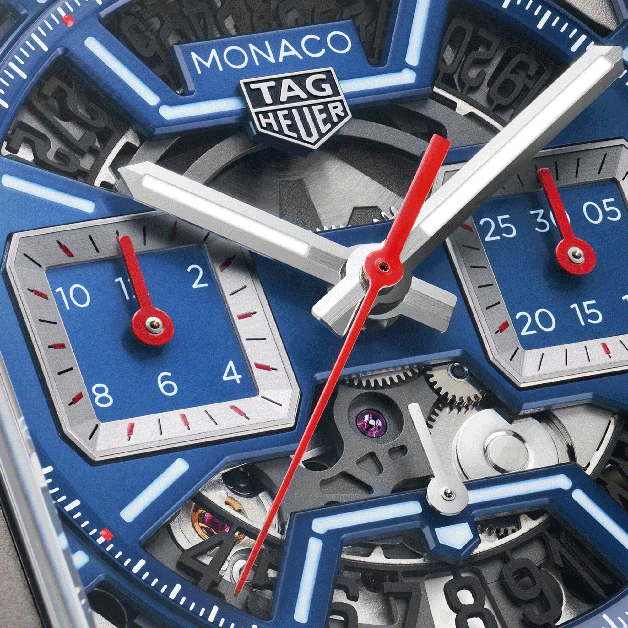 TAG Heuer Monaco Original Blue automatic watch with leather and blue rubber skeleton dial 39 mm CBL2182.FT6235
