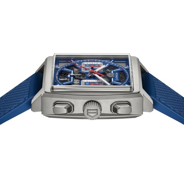 Montre TAG Heuer Monaco Original Blue automatique cadran squelette cuir et caoutchouc bleu 39 mm CBL2182.FT6235