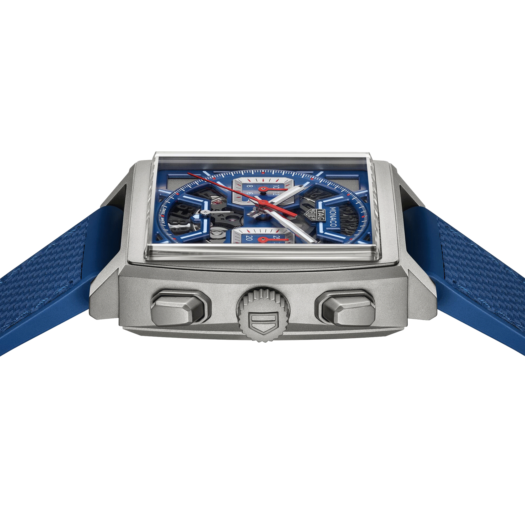 Montre TAG Heuer Monaco Original Blue automatique cadran squelette cuir et caoutchouc bleu 39 mm CBL2182.FT6235