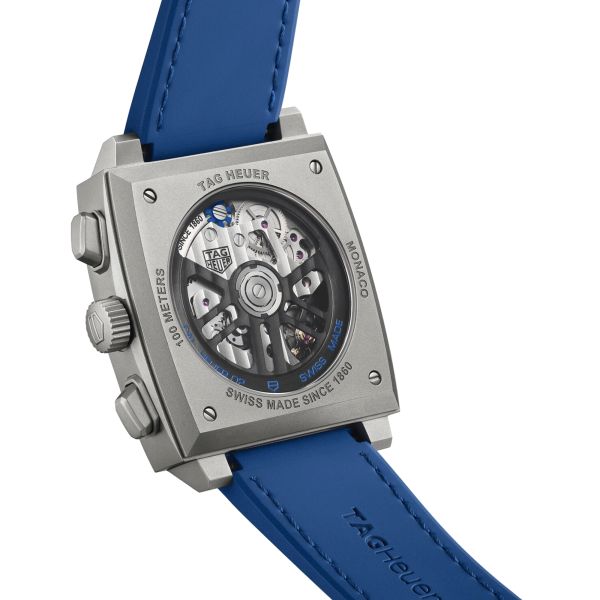 Montre TAG Heuer Monaco Original Blue automatique cadran squelette cuir et caoutchouc bleu 39 mm CBL2182.FT6235