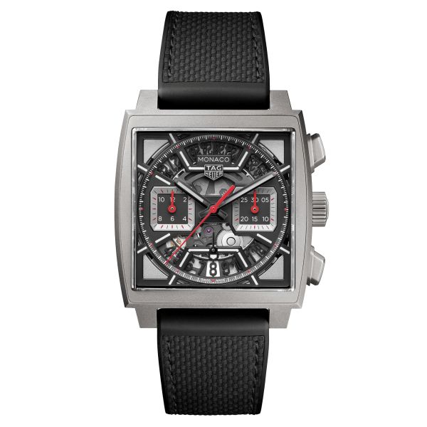 Montre TAG Heuer Monaco Racing Red automatique cadran squelette cuir et caoutchouc noir 39 mm CBL2183.FT6236