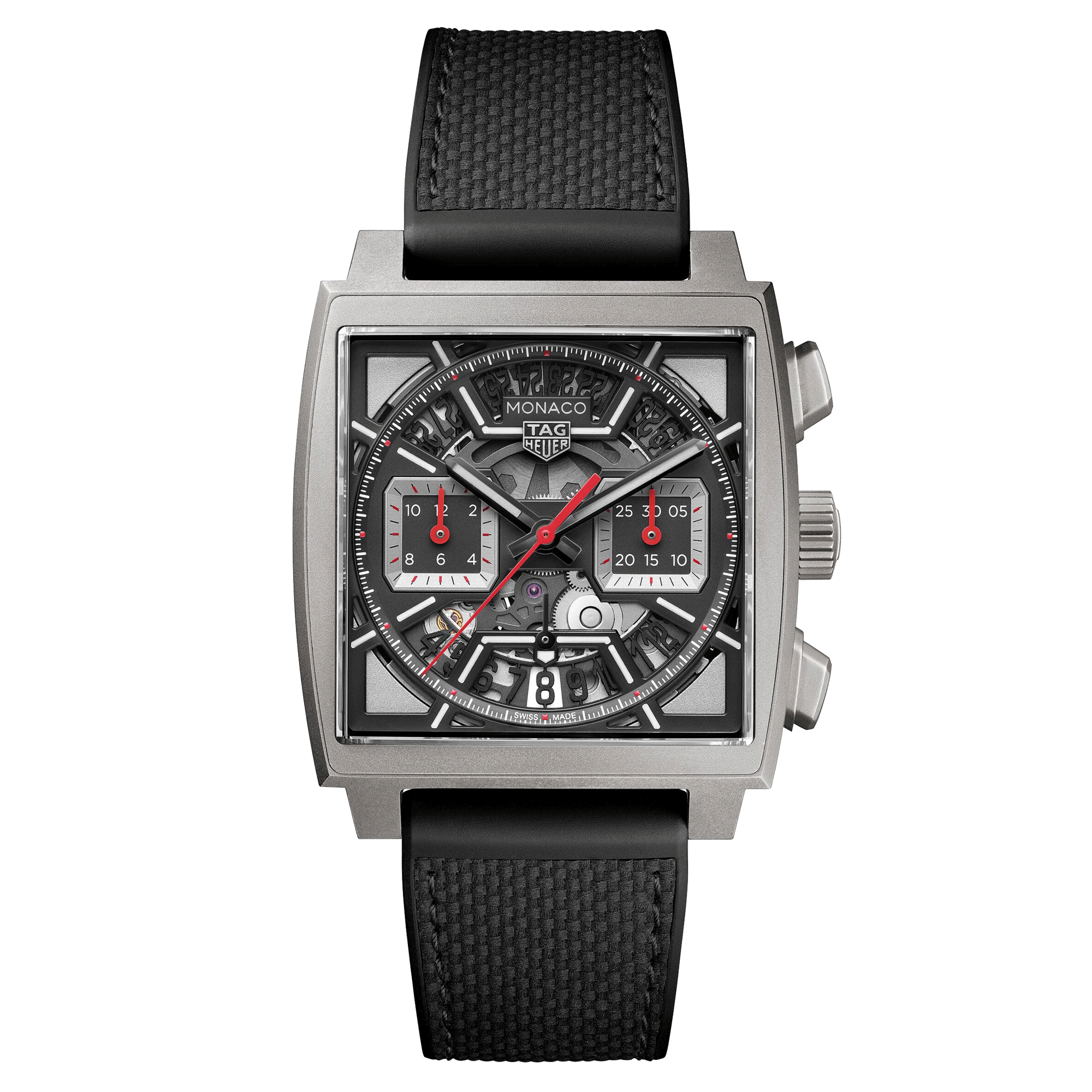 Montre TAG Heuer Monaco Racing Red automatique cadran squelette cuir et caoutchouc noir 39 mm CBL2183.FT6236