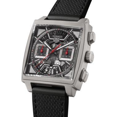 Montre TAG Heuer Monaco Racing Red automatique cadran squelette cuir et caoutchouc noir 39 mm CBL2183.FT6236