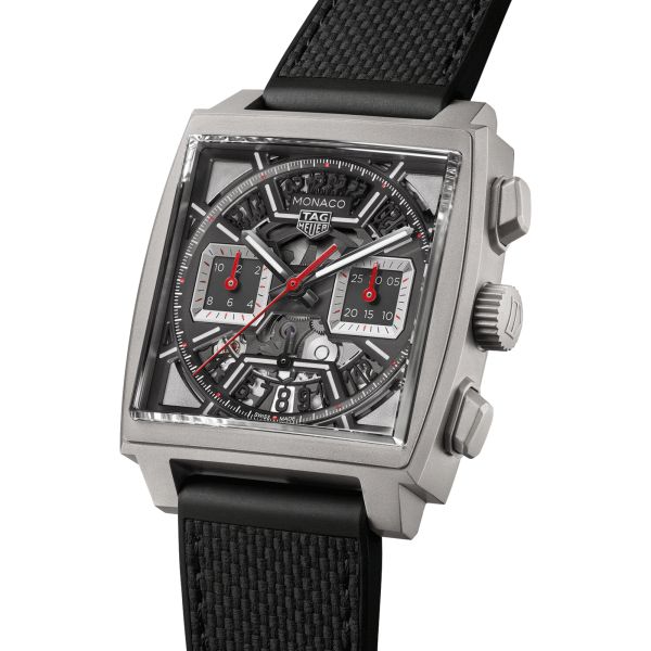 Montre TAG Heuer Monaco Racing Red automatique cadran squelette cuir et caoutchouc noir 39 mm CBL2183.FT6236