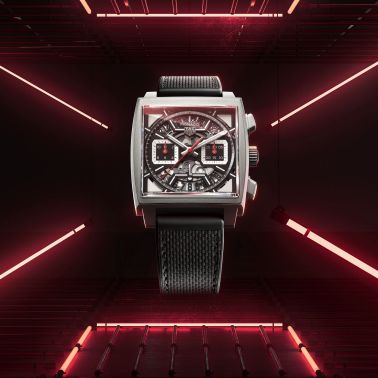 Montre TAG Heuer Monaco Racing Red automatique cadran squelette cuir et caoutchouc noir 39 mm CBL2183.FT6236