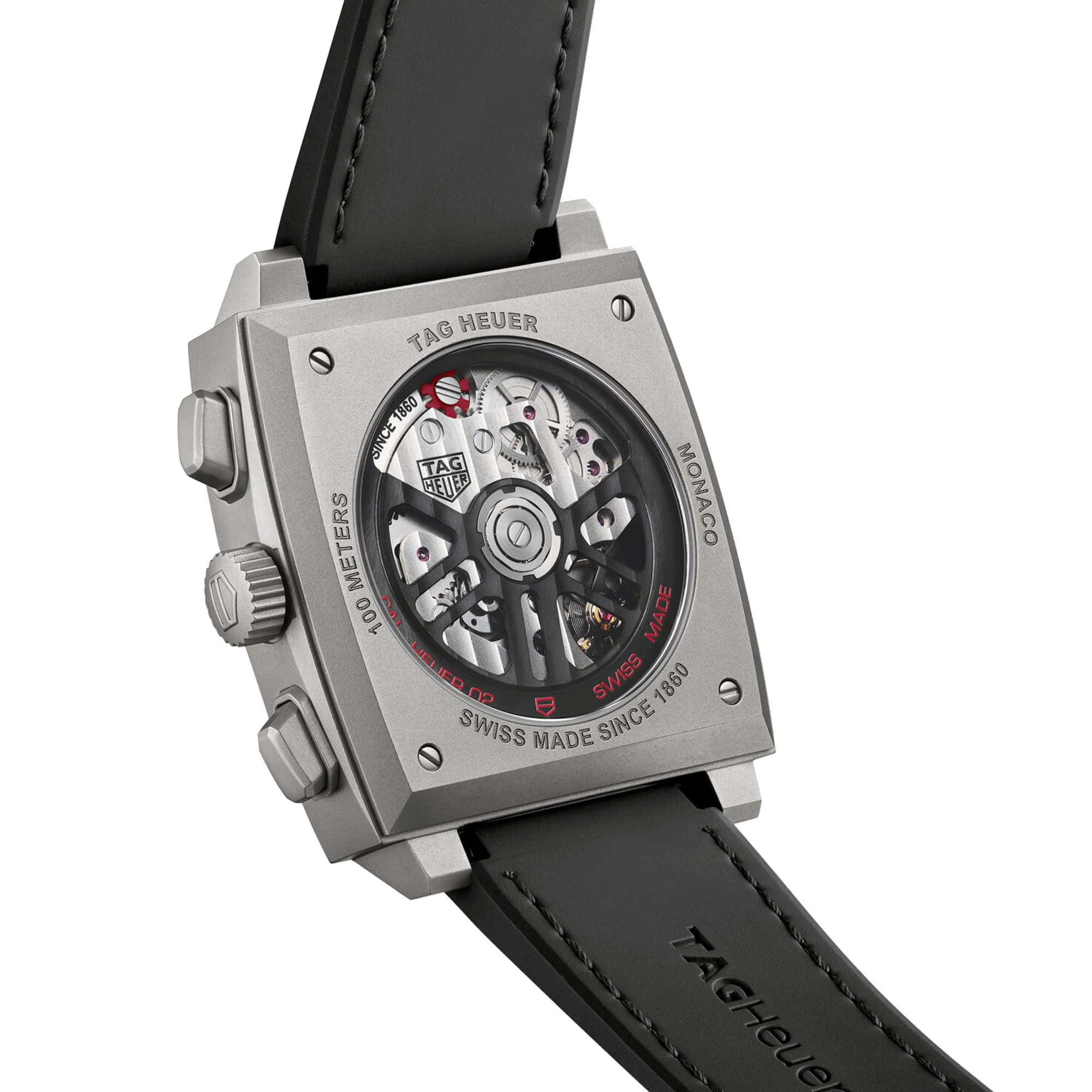 Montre TAG Heuer Monaco Racing Red automatique cadran squelette cuir et caoutchouc noir 39 mm CBL2183.FT6236