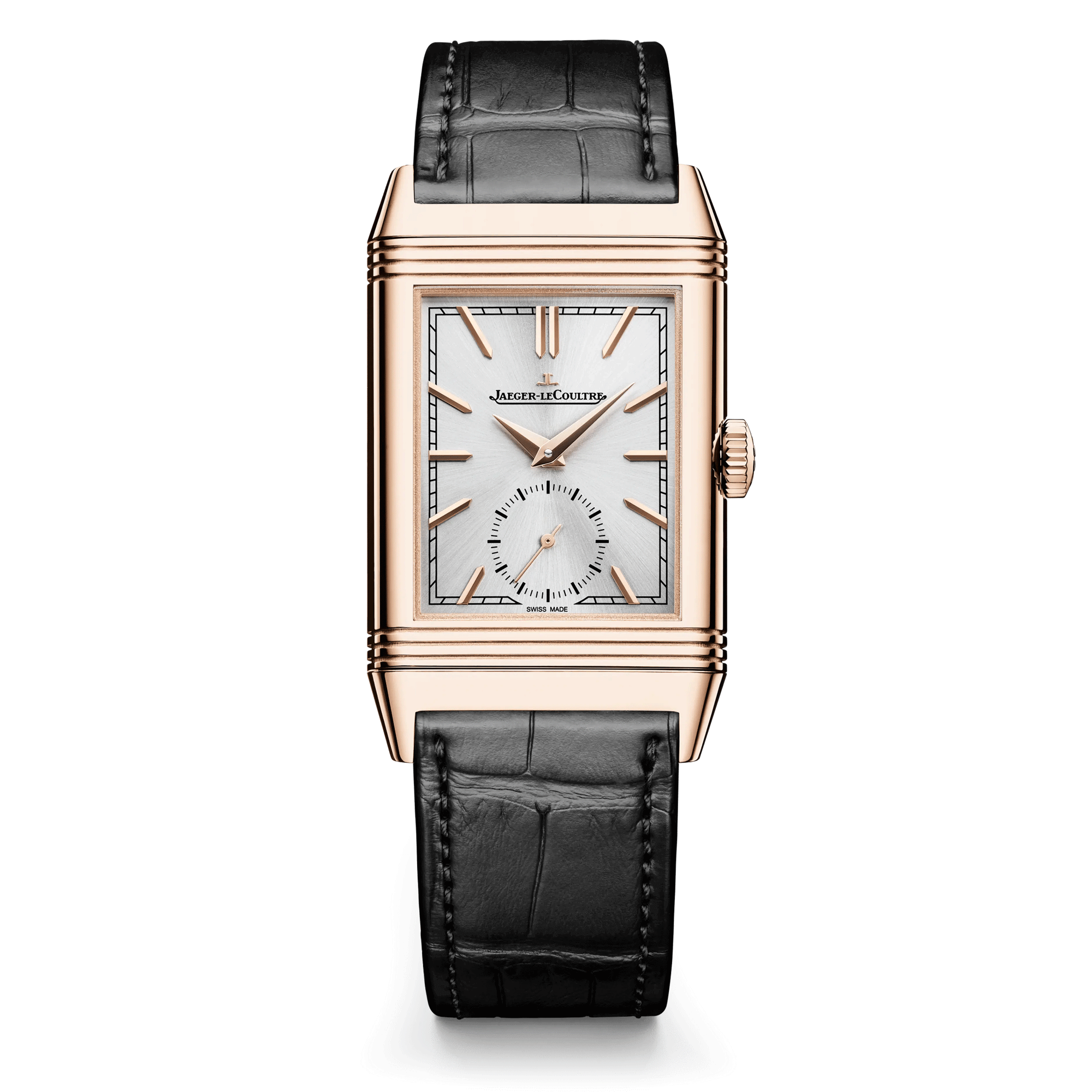 Jaeger-LeCoultre Reverso Tribute Monoface Small Seconds mechanical Rose Gold watch grey dial grey leather strap 27.4 mm