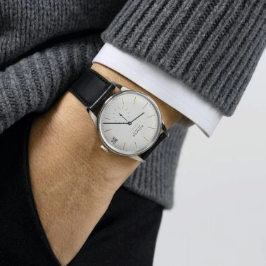 Nomos Orion Neomatik 175 Years automatic watch galvanised dial black leather strap 38,5 mm