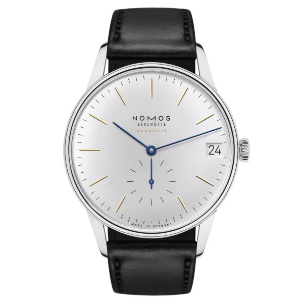 Nomos Orion Neomatik 175 Years automatic watch galvanised dial black leather strap 38,5 mm