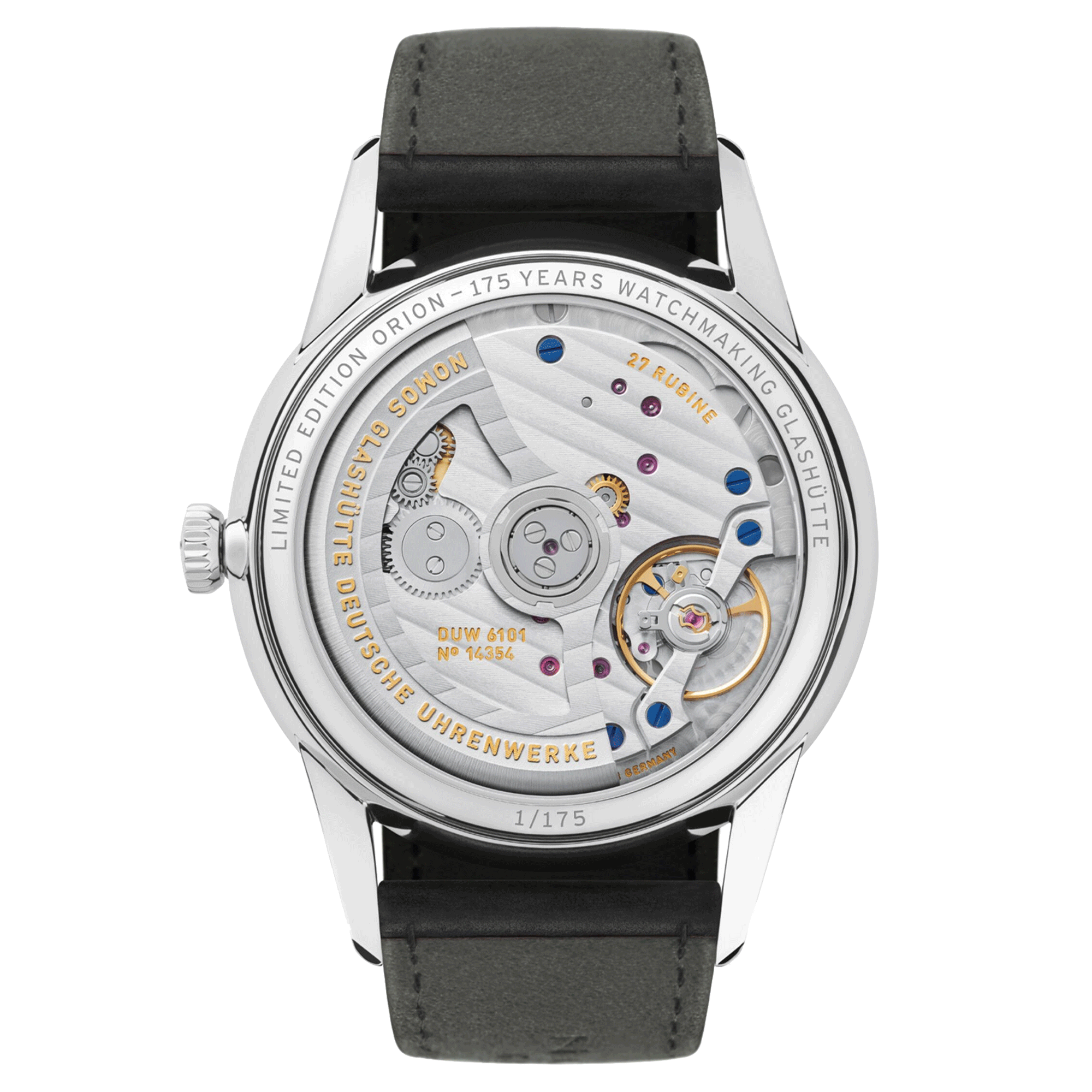 Montre Nomos Orion Neomatik 175 Years automatique cadran galvanisé bracelet cuir noir 40,5 mm 365.S1