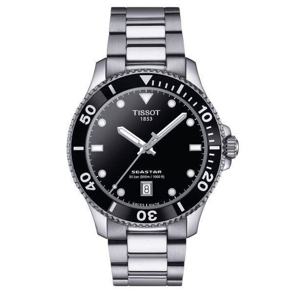 Tissot Seastar 1000 quartz watch black dial steel bracelet 40 mm T120.410.11.051.00