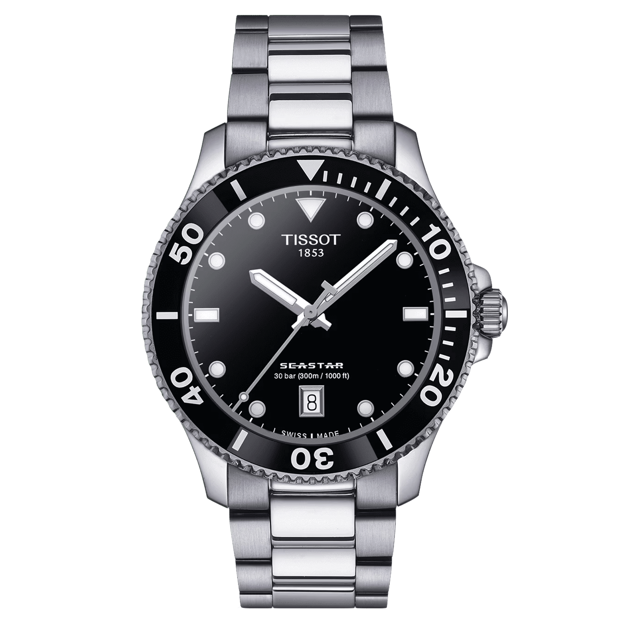 Tissot Seastar 1000 quartz watch black dial steel bracelet 40 mm T120.410.11.051.00