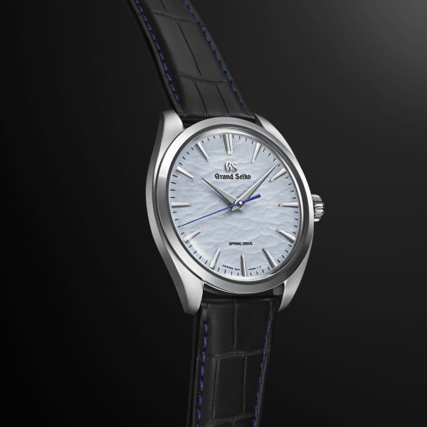 Grand Seiko Elegance Spring Drive mechanical watch blue dial black crocodile leather strap 38,5 mm