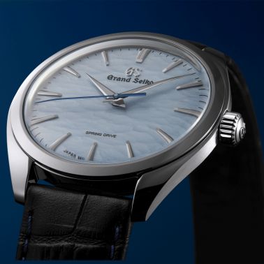 Montre Grand Seiko Elegance Spring Drive mécanique cadran bleu bracelet cuir croco noir 38,5 mm