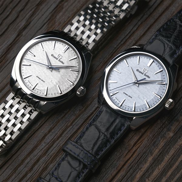 Montre Grand Seiko Elegance Spring Drive mécanique cadran bleu bracelet cuir croco noir 38,5 mm