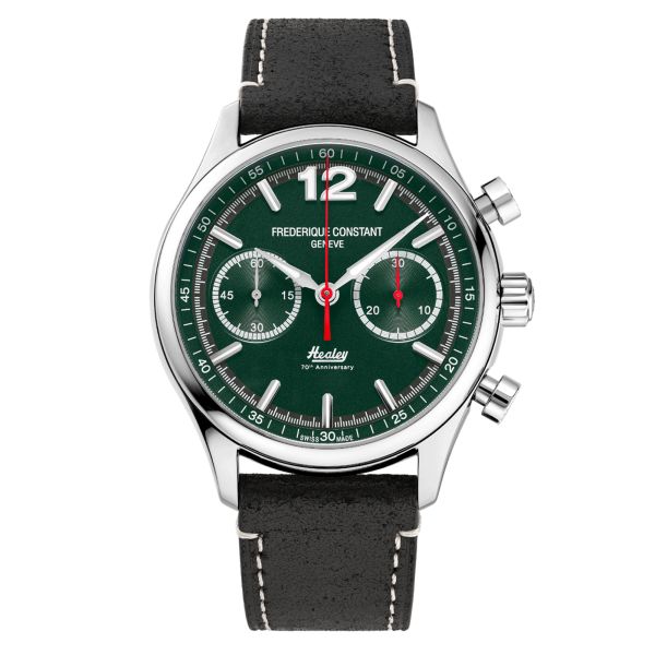 Frederique Constant Vintage Rally Healey Chronograph automatic green dial leather strap 42 mm