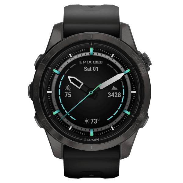 Garmin Epix Pro (Gen2) Sapphire Edition Titanium Carbon Gray watch black silicone strap 42 mm 010-02802-15