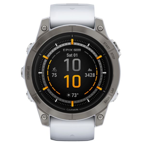 Garmin Epix Pro (Gen2) Sapphire Edition Titanium Silver watch with white silicone strap 47 mm 010-02803-21